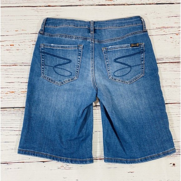 Seven7 Womens Jean Shorts Sz 4 Denim Weekend Bermuda Mid Rise Mom Style Long - Picture 2 of 10